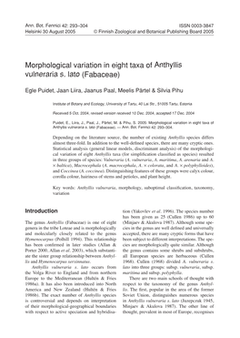 Morphological Variation in Eight Taxa of Anthyllis Vulneraria S. Lato (Fabaceae)