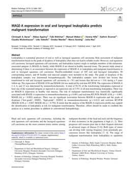 MAGE-A Expression in Oral and Laryngeal Leukoplakia Predicts Malignant Transformation