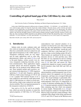 Controlling of Optical Band Gap of the Cdo Films by Zinc Oxide