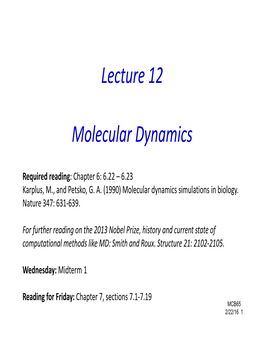 Lecture 12 Molecular Dynamics