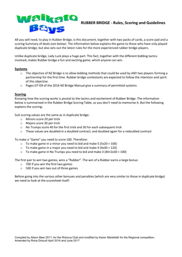 RUBBER BRIDGE - Rules, Scoring and Guidelines