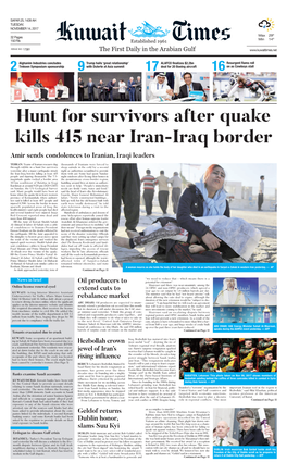 Hunt for Survivors After Quake Kills 415 Near Iran-Iraq Border Amir Sends Condolences to Iranian, Iraqi Leaders