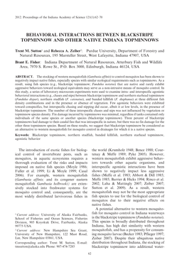 Behavioral Interactions Between Blackstripe Topminnow and Other Native Indiana Topminnows