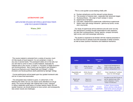 Astronomy 220C Advanced Stages of Stellar