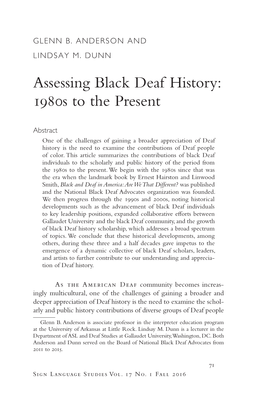 Assessing Black Deaf History: 1980S to the Present