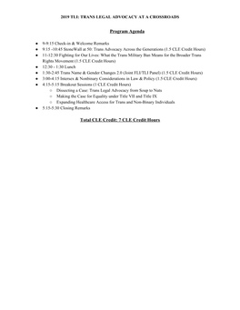 Program Agenda Total CLE Credit