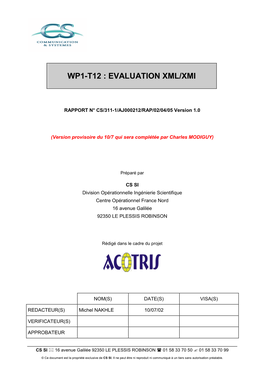 Wp1-T12€: Evaluation Xml/Xmi