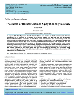 The Riddle of Barack Obama: a Psychoanalytic Study