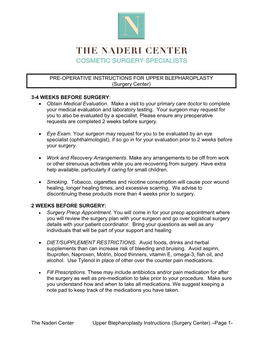 The Naderi Center Upper Blepharoplasty Instructions