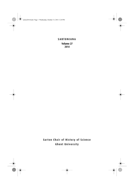 SARTONIANA Volume 27 2014 Sarton Chair of History of Science