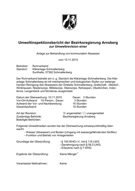 Umweltinspektionsbericht Der Bezirksregierung Arnsberg Zur Umweltrevision Einer