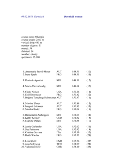 01.02.1978. Garmisch Downhill, Women Course Name: Olympia