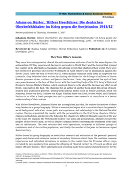 Adams on Hürter, 'Hitlers Heerführer: Die Deutschen Oberbefehlshaber Im Krieg Gegen Die Sowjetunion 1941/42'