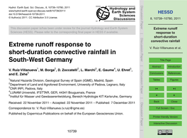 Extreme Runoff Response to Short-Duration Convective Rainfall