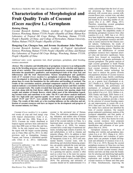 Characterization of Morphological and Fruit Quality Traits of Coconut