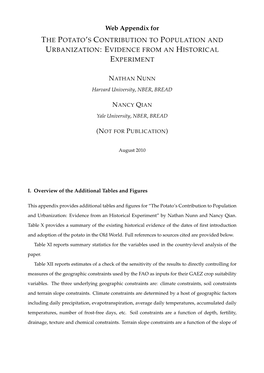 Appendix for the POTATO’S CONTRIBUTIONTO POPULATION and URBANIZATION:EVIDENCEFROMAN HISTORICAL EXPERIMENT