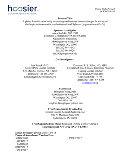 Protocol Title a Phase II Multi-Center Study Evaluating Combination