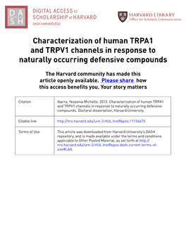 Characterization of Human TRPA1 and TRPV1 Channels in Response to Naturally Occurring Defensive Compounds