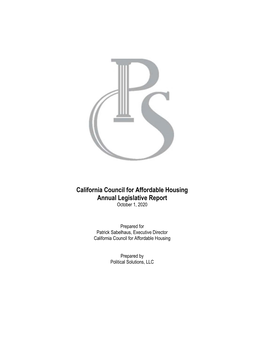 California Council for Affordable Housing Annual Legislative Report October 1, 2020