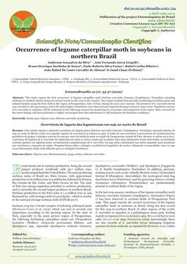 Occurrence of Legume Caterpillar Moth in Soybeans in Northern Brazil