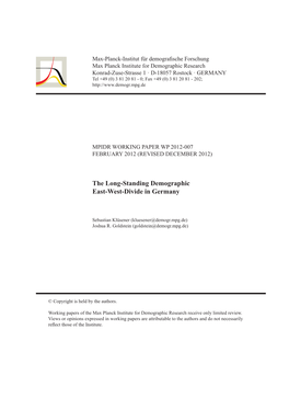 The Long-Standing Demographic East-West-Divide in Germany