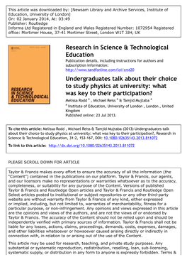 Research in Science & Technological Education