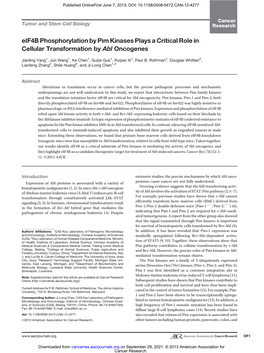 Eif4b Phosphorylation by Pim Kinases Plays a Critical Role in Cellular Transformation by Abl Oncogenes