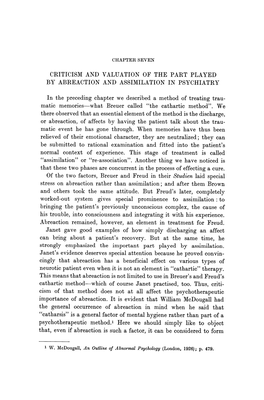 Criticism and Valuation of the Part Played by Abreaction and Assimilation in Psychiatry