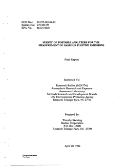 Survey of Portable Analyzers for the Measurement of Gaseous Fugitive Emissions