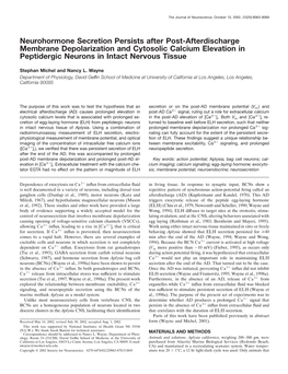 Neurohormone Secretion Persists After Post-Afterdischarge Membrane Depolarization and Cytosolic Calcium Elevation in Peptidergic Neurons in Intact Nervous Tissue