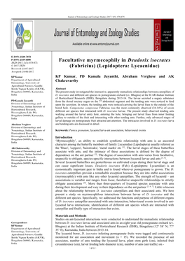 Facultative Myrmecophily in Deudorix Isocrates (Fabricius)