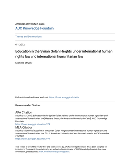 Education in the Syrian Golan Heights Under International Human Rights Law and International Humanitarian Law