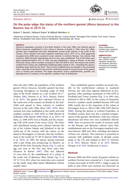 On the Polar Edge: the Status of the Northern Gannet (Morus Bassanus) in the Barents Sea in 2015-16 Robert T