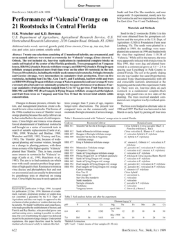 Performance of 'Valencia' Orange on 21 Rootstocks in Central Florida