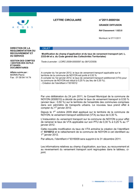 1 N° 2011-0000104 LETTRE CIRCULAIRE