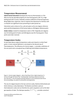 Temperature Measurement Temperature Scales TH TC QC QH W