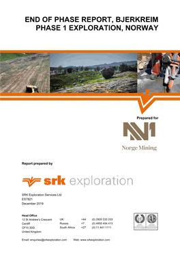 Bjerkreim Phase 1 Report V2-0.Docx December 2019 Page I of Ix Bjerkreim Phase 1 Exploration Report