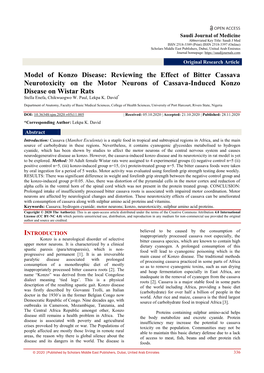 Reviewing the Effect of Bitter Cassava Neurotoxicity on the Motor Neurons of Cassava-Induced Konzo Disease on Wistar Rats Stella Enefa, Chikwuogwo W