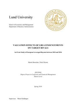 Valuation Effects of Lbo Announcements on Target Rivals