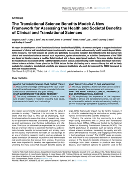 A New Framework for Assessing the Health and Societal Beneﬁts of Clinical and Translational Sciences