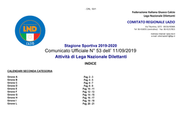 Comunicato Ufficiale N° 53 Dell' 11/09/2019