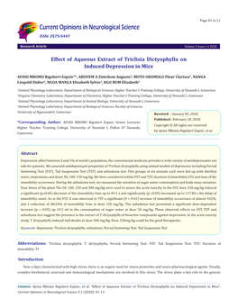 Effect of Aqueous Extract of Triclisia Dictyophylla on Induced Depression in Mice