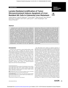 Lactate-Mediated Acidification of Tumor Microenvironment Induces Apoptosis of Liver-Resident NK Cells in Colorectal Liver Metastasis