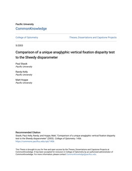 Comparison of a Unique Anaglyphic Vertical Fixation Disparity Test to the Sheedy Disparometer