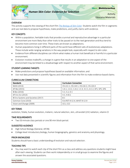 Human Skin Color: Evidence for Selection Activity Educator Materials