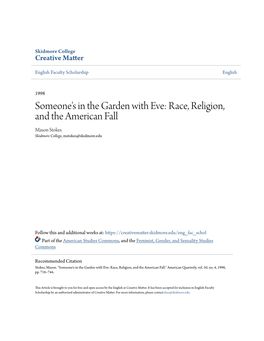 Someone's in the Garden with Eve: Race, Religion, and the American Fall Mason Stokes Skidmore College, Mstokes@Skidmore.Edu