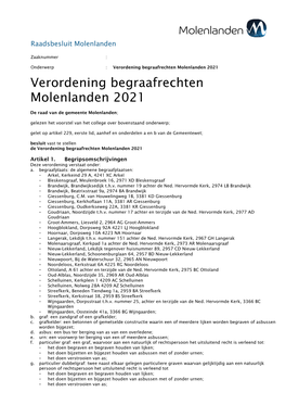 Verordening Begraafrechten Molenlanden 2021