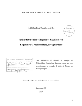 Revisão Taxonômica E Filogenia De Poecilanthe S.L. (Leguminosae