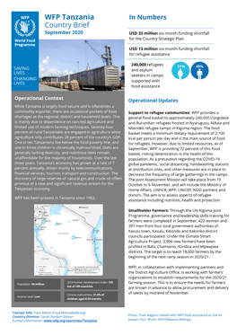 WFP Tanzania Country Brief September 2020