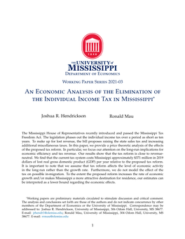 An Economic Analysis of the Elimination of the Individual Income Tax in Mississippi*